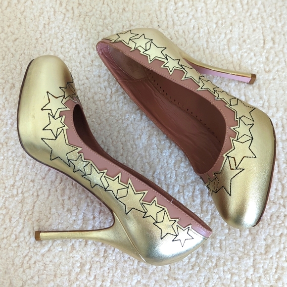 Red Valentino Gold Star-Embellished Women's Heels - Picture 5 of 12
